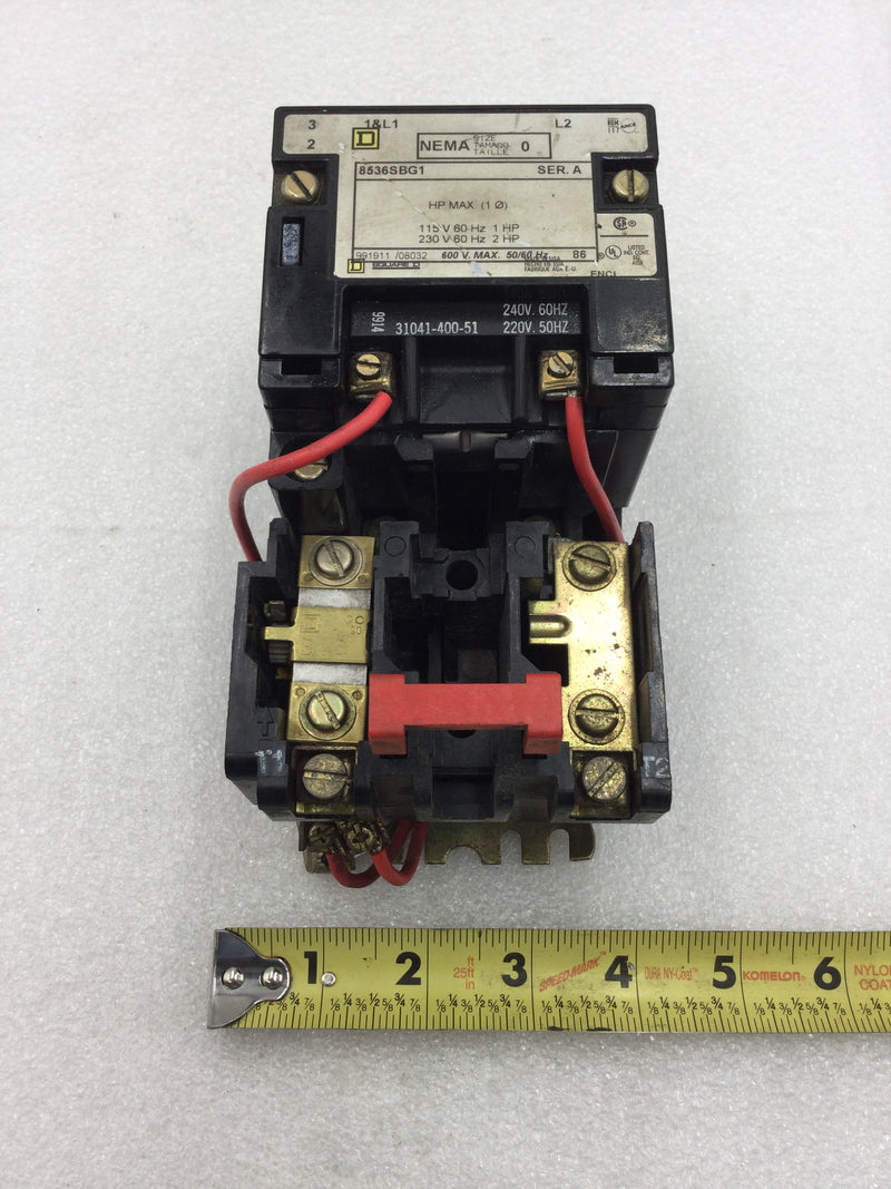 Square D 8536SBG1 Nema Size 0 Series A 2 Pole 115/230 VAC Contactor/Starter with 240 VAC Coil