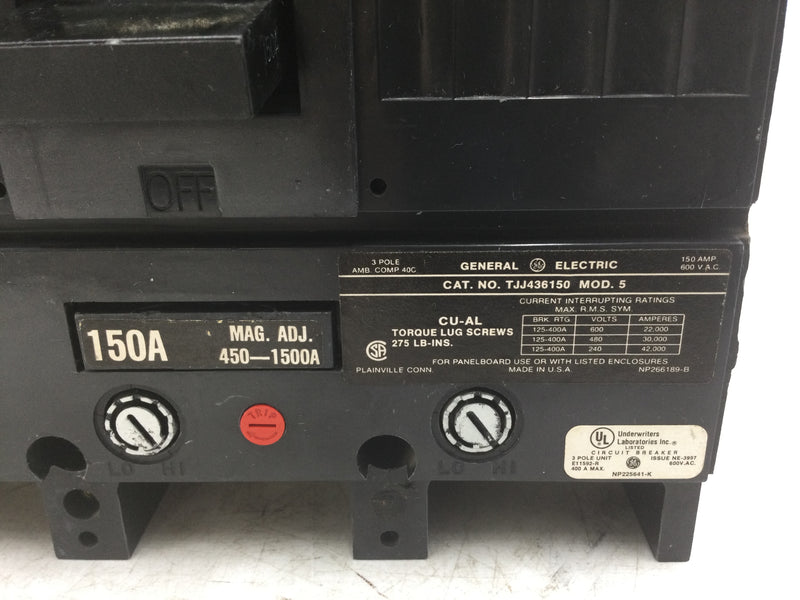 GE General Electric TJJ436150 150 Amp 3 Pole 600V 150 Amp Trip Circuit Breaker
