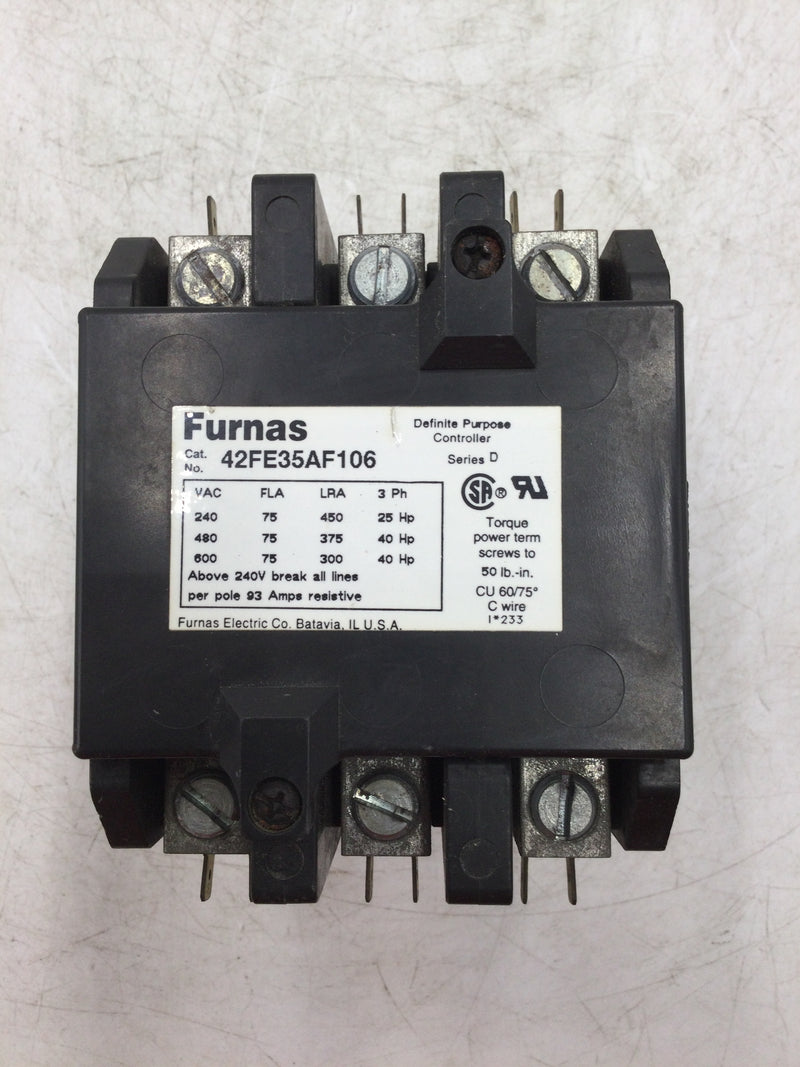 Siemans Furnas 42FE35AF106 Definite Purpose Magnetic Contactor 240/480/600 VAC 75 Amp