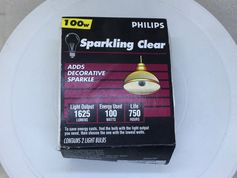 Philips 809199 100 Watt Sparkling Clear Light Bulb - Pack of 2