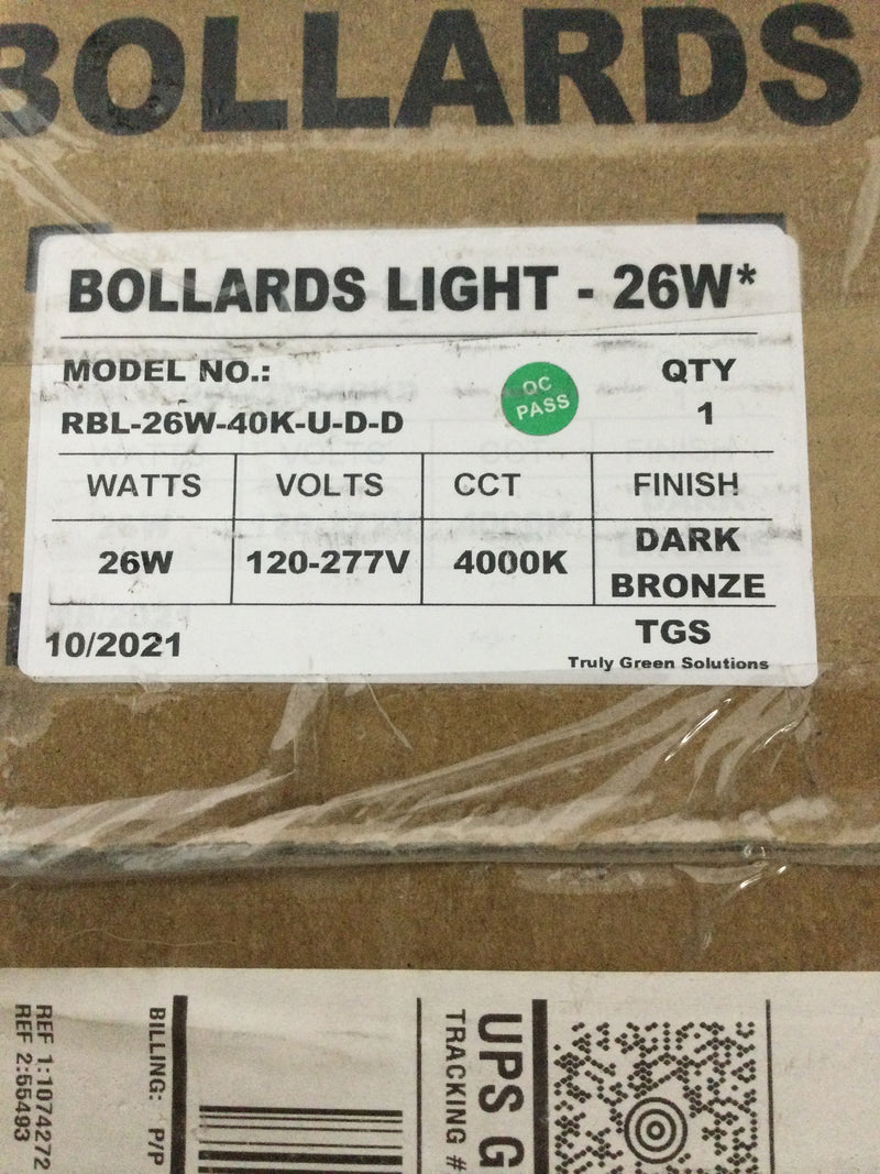 Bollards Light RBL-26W-40K-U-D-D 26 Watt 3100 Lumens 4000K CCT 120-277 VAC Dark Bronze