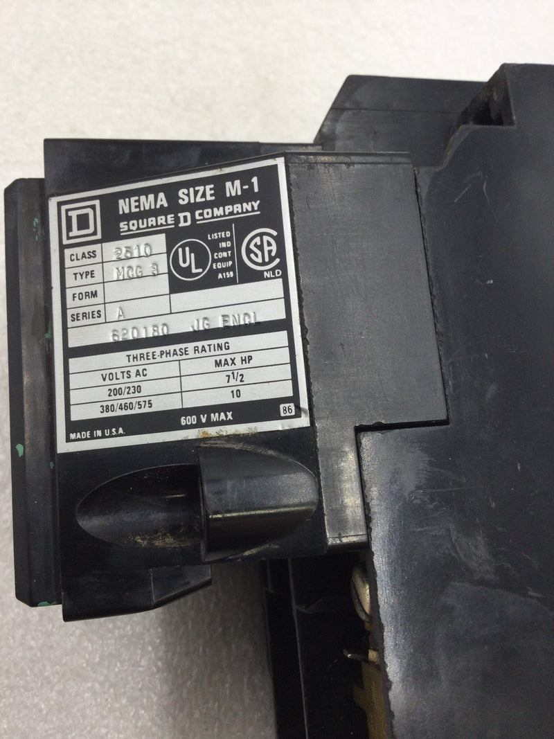 Square D 2510MCG3 Three Phase Manual Motor Starter (Start/Stop) 200-575 VAC 7.5-10 HP Nema Size M-1