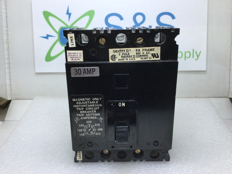 Square D FAL3603015M 3 Pole 30 Amp 600VAC Circuit Breaker