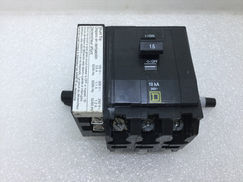 Square D QOB3151021 3 Pole 15 Amp 120/240V Shunt Trip