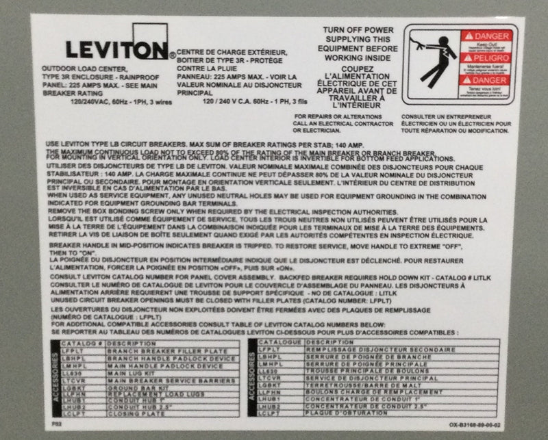 Leviton LR320-BDR 200 Amp 30-Space Outdoor Load Center with Main Breaker