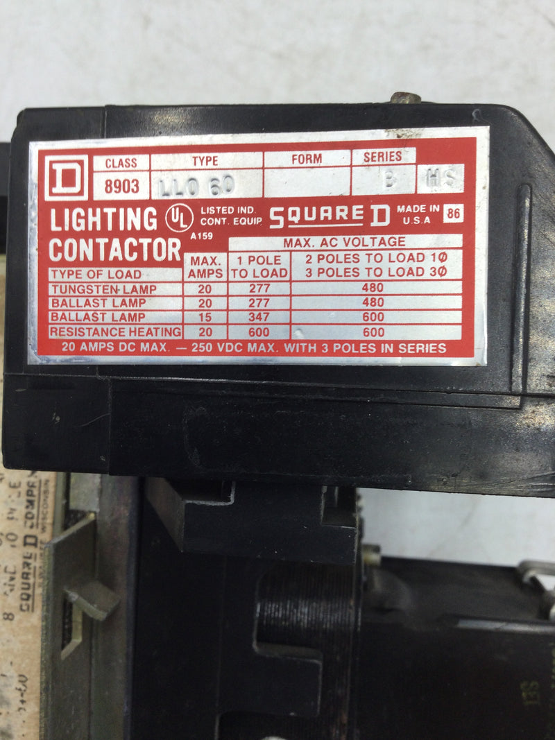 Square D 8903LLO60 8 Pole 120V Coil Lighting Contactor 30 Amp 600 VAC Series B