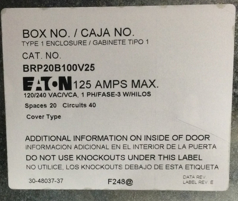 Eaton BRP20B100V25 100 Amp 20 space/ 40 Circuit Indoor Main Breaker  Plug On Neutral Load Center Value Pack includes ((2) BR120 and (1) BR230)