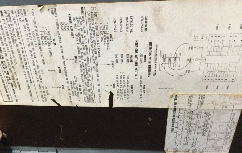 Square D 64468-1B 225 Amp 277/480V 3 Phase 4 Wire Panelboard 54" x 26"