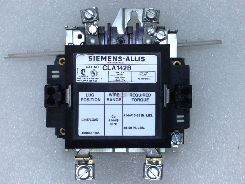 Siemens-Allis CLA142B Contactor 20 Amp Load 277V/Line 480V