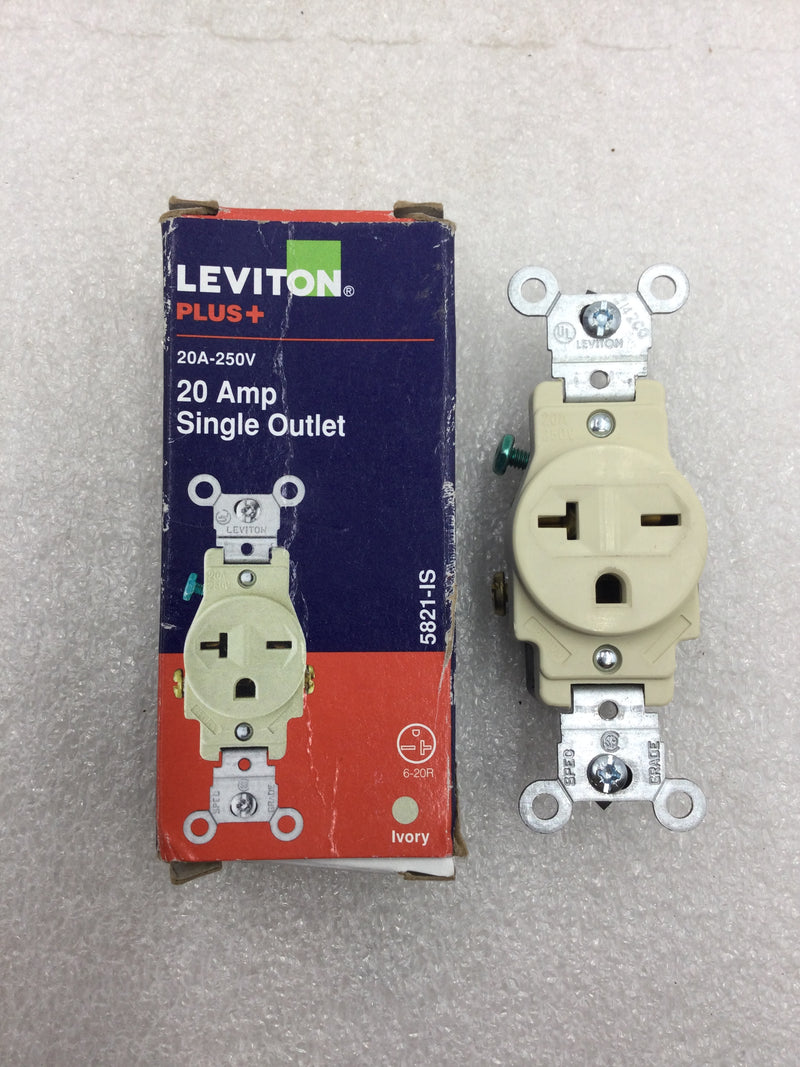 Leviton 5821-IS 20 Amp 250 VAC Single Outlet Receptacle in Ivory