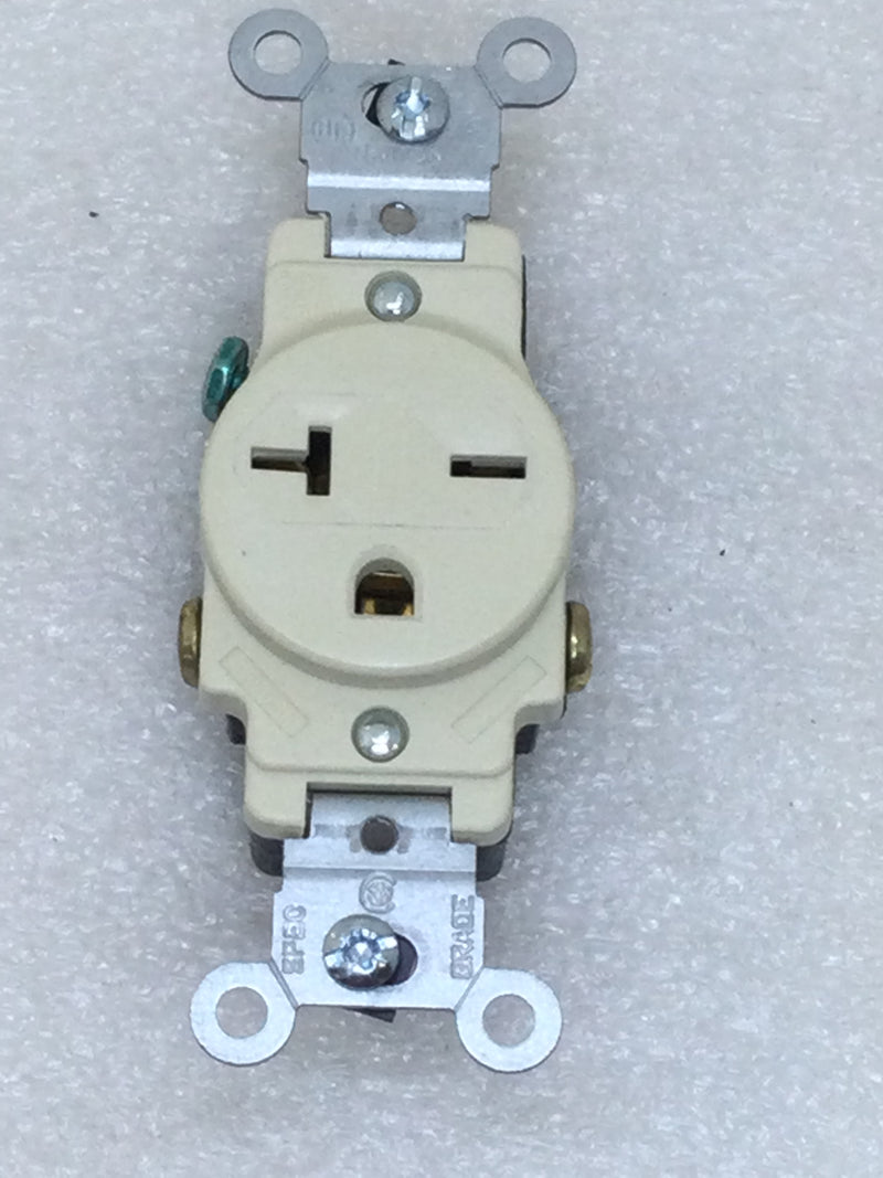 Leviton 5821-IS 20 Amp 250 VAC Single Outlet Receptacle in Ivory