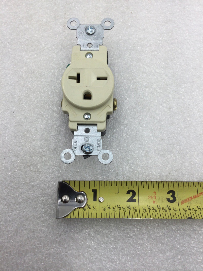 Leviton 5821-IS 20 Amp 250 VAC Single Outlet Receptacle in Ivory