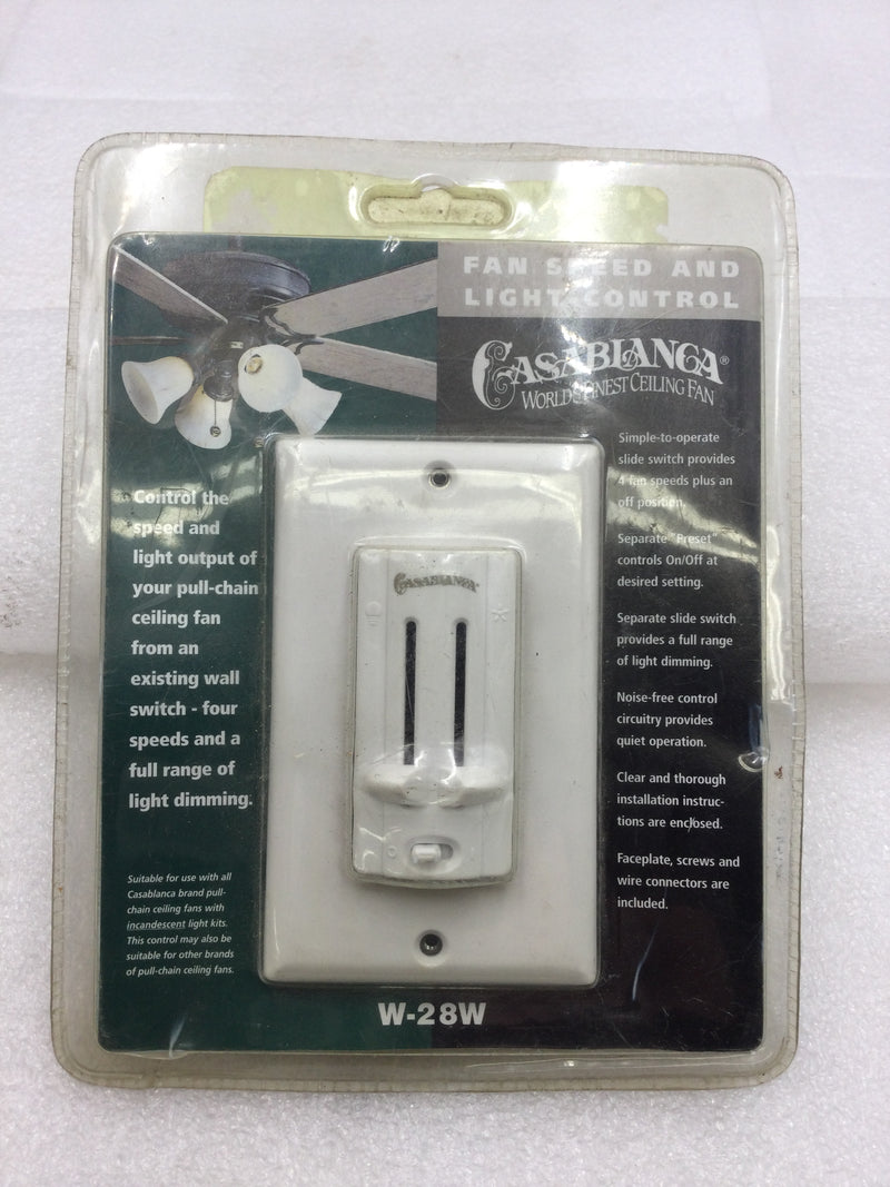 Casablanca W-28W Ceiling Fan Speed and Light Control Wall Mount with Slide Controls