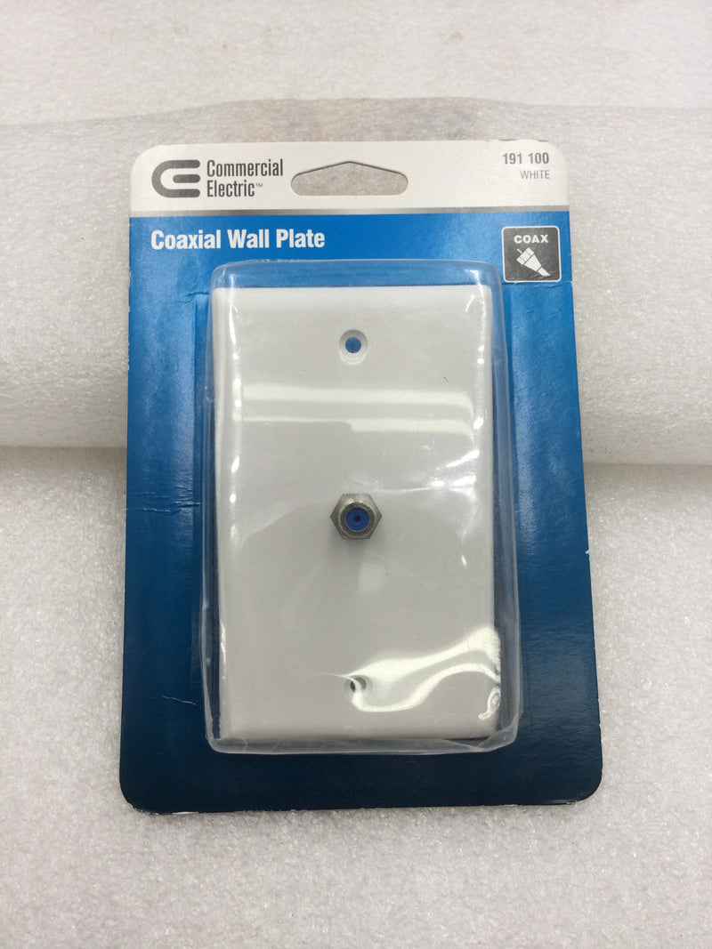 Commerical Electric 191 100 Single Gang White Coaxial Video Cable Wall Plate