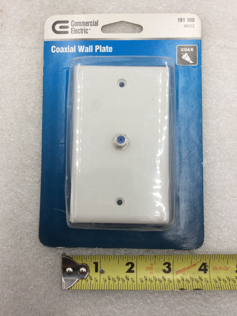 Commerical Electric 191 100 Single Gang White Coaxial Video Cable Wall Plate