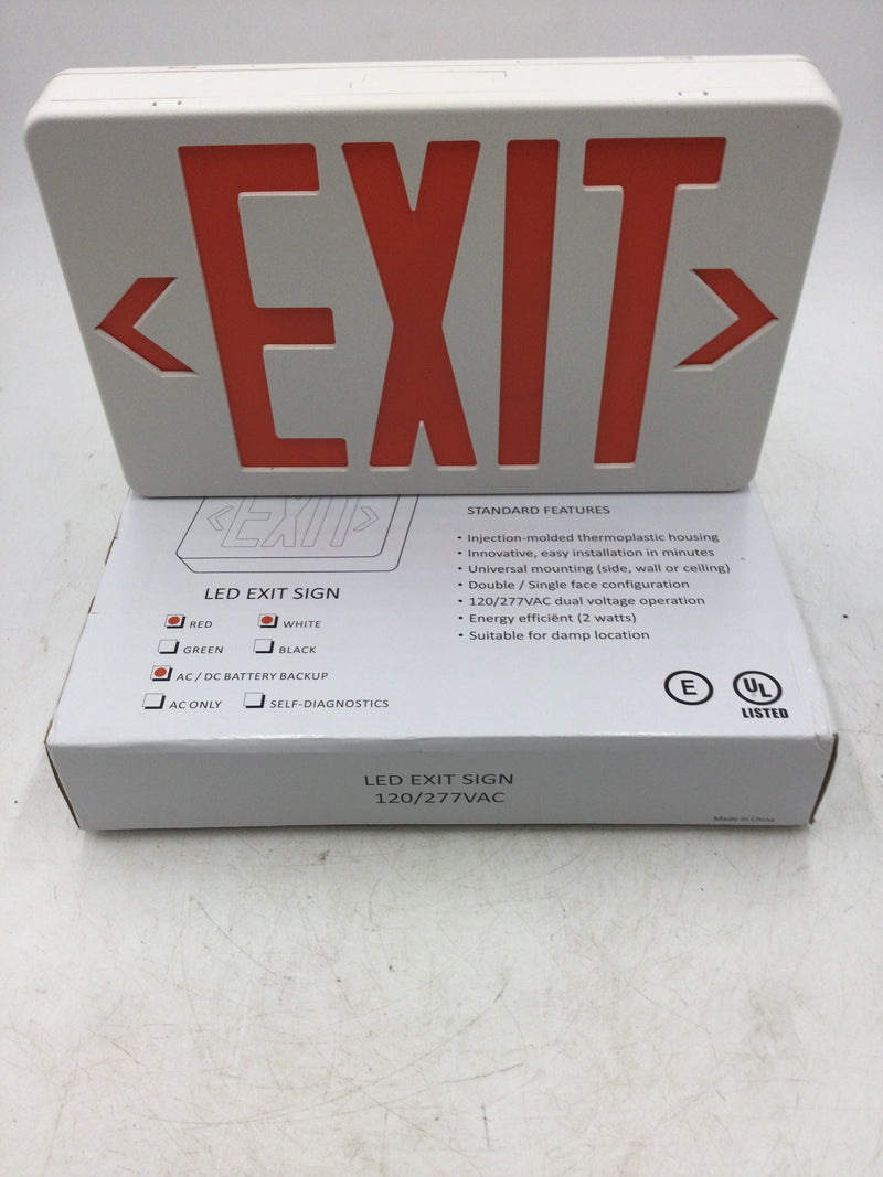 Evenlite Telesis TLXEMRUW Exit Sign 120/277 VAC 2 Watts Universal Mounting Battery Backup