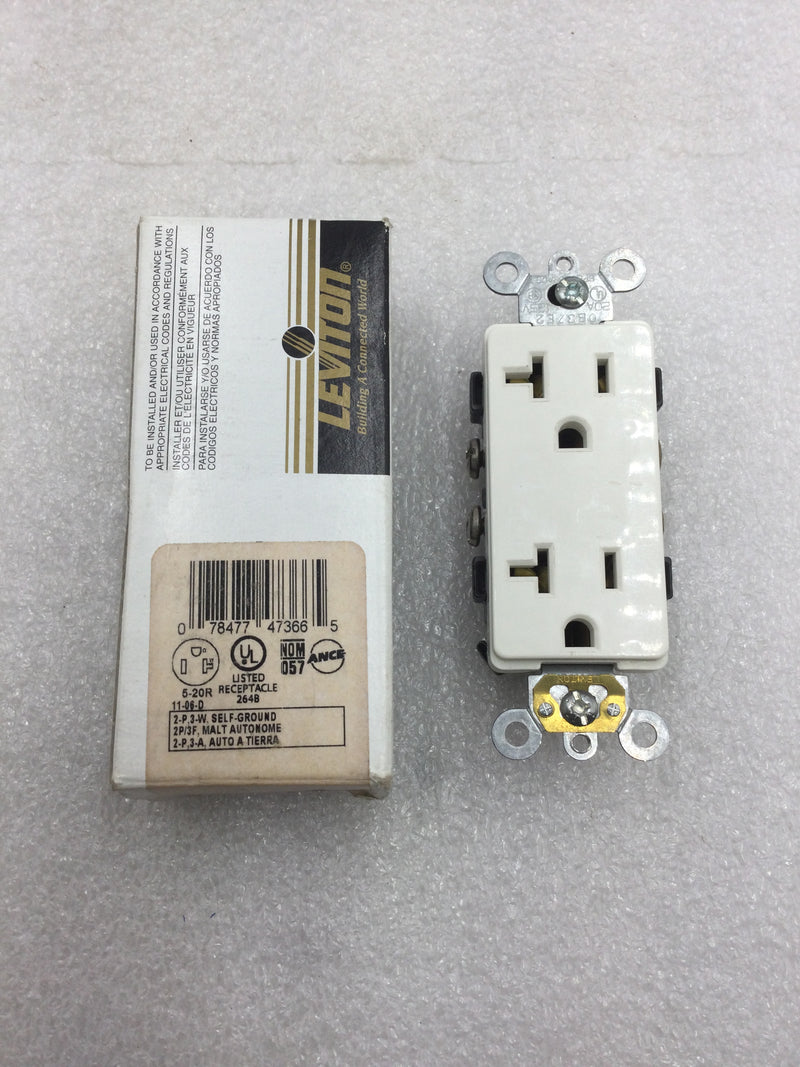 Leviton 16342-W Commercial Grade Self Grounding Duplex Receptacle 20 Amp 125 VAC in White