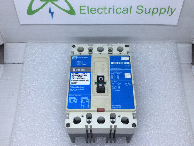 Cutler Hammer FD3100 100 Amp 600v 3 Pole Circuit Breaker