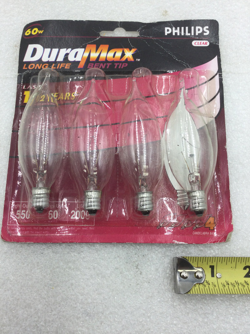 Philips BC60BA9C/CL/LL DuraMax 120 VAC 60 Watt Bent Tip Candelabra Base Light Bulb (Pack of Four)