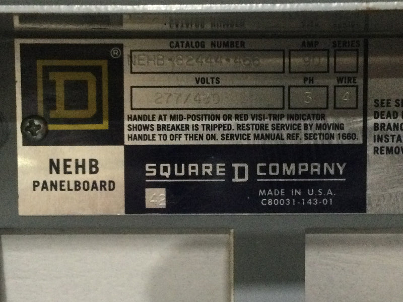 Square D NEHB-1MW 100 Amp 480Y/277v Series E1 Dead Front w/Main 38" x 8.5"