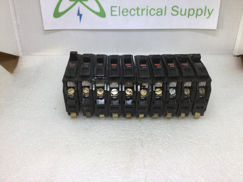 Lot of 10 - Square D QO115 15 Amp 1 Pole 120/240V Circuit Breaker - Black Face