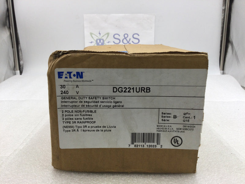 Eaton DG221URB 30 Amp 240V 2 Pole Non-Fusible Nema 3R Disconnect