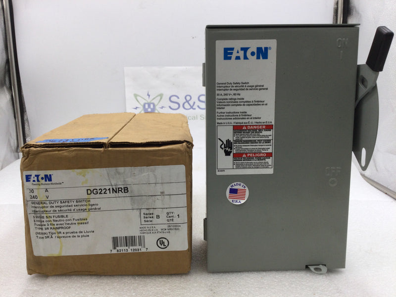 Eaton DG221NRB Outdoor General Duty Safety Switch 120v 240v 30 Amp Series 30a fused.