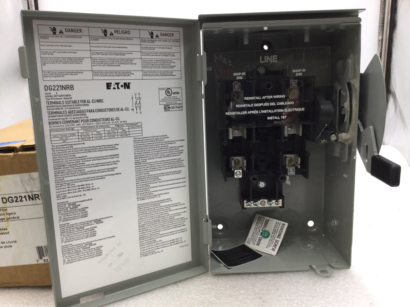 Eaton DG221NRB Outdoor General Duty Safety Switch 120v 240v 30 Amp Series 30a fused.