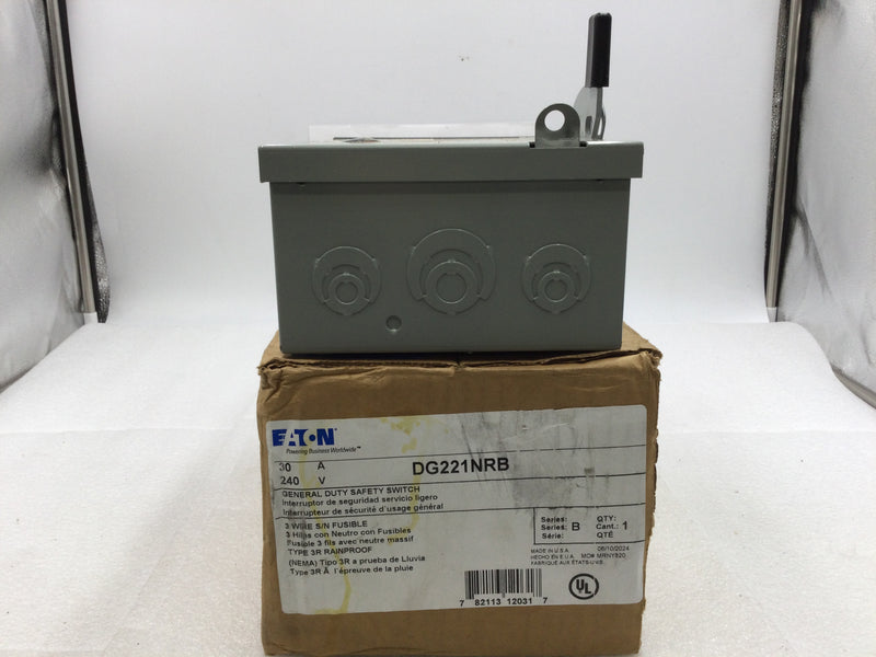 Eaton DG221NRB Outdoor General Duty Safety Switch 120v 240v 30 Amp Series 30a fused.