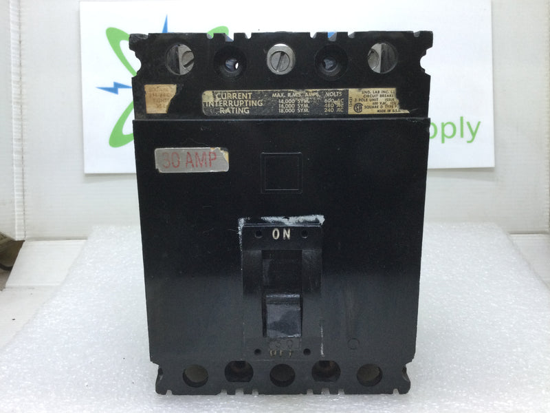 Square D FAL36030 30 Amp 600V 3 Pole Circuit Breaker