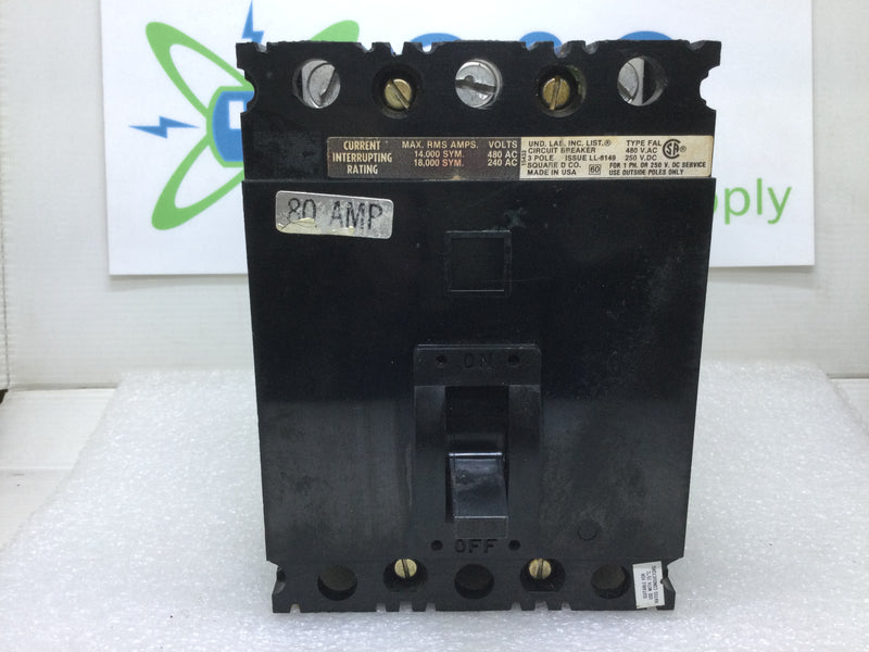 Square D FAL34080 80 Amp 3 Pole 480V Molded Case Circuit Breaker