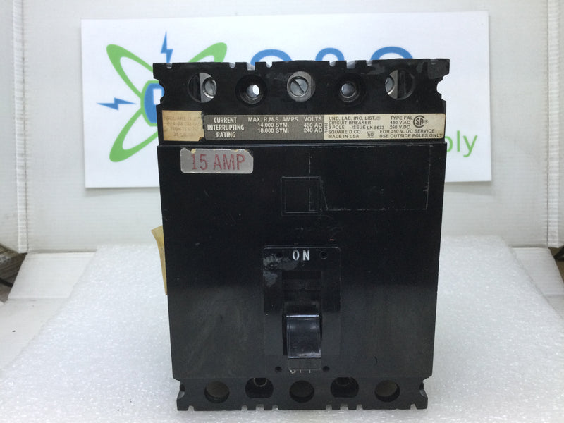 Square D FAL34015 15 Amp 3 Pole 480Vac 250VDC Circuit Breaker