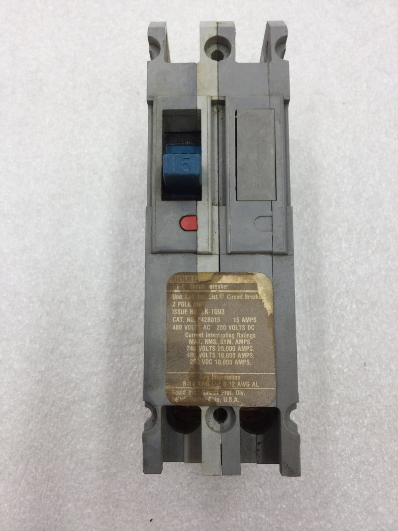 ITE Gould E42B015 15 Amp 480 VAC/250 VDC  2 Pole Circuit Breaker