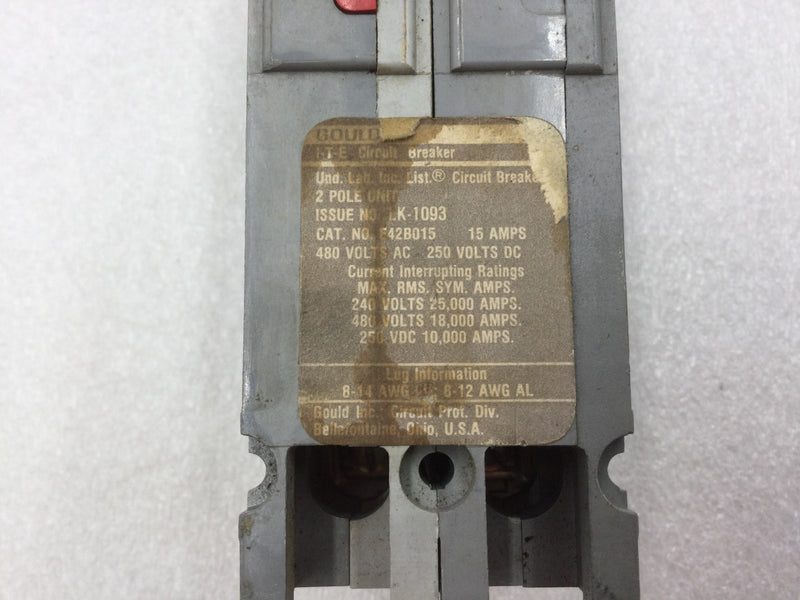 ITE Gould E42B015 15 Amp 480 VAC/250 VDC  2 Pole Circuit Breaker