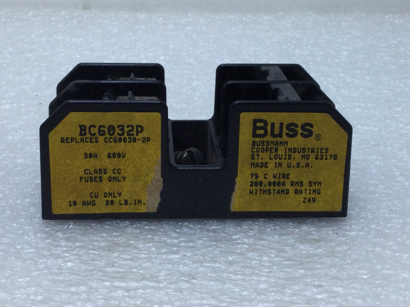 Cooper Bussmann BC6032P 2 Position Fuseholder 30 Amp 600V Class CC Fuses Only