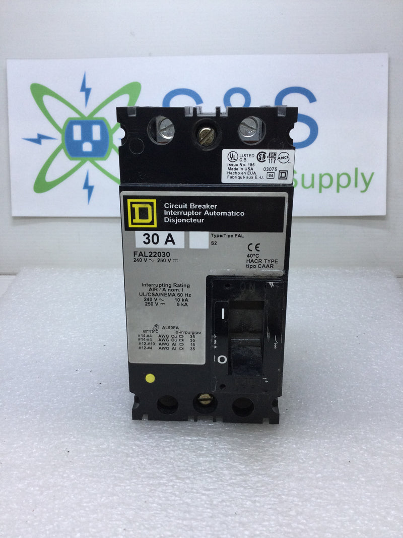 Square D FAL22030 30 Amp 2 Pole 240 VAC Circuit Breaker