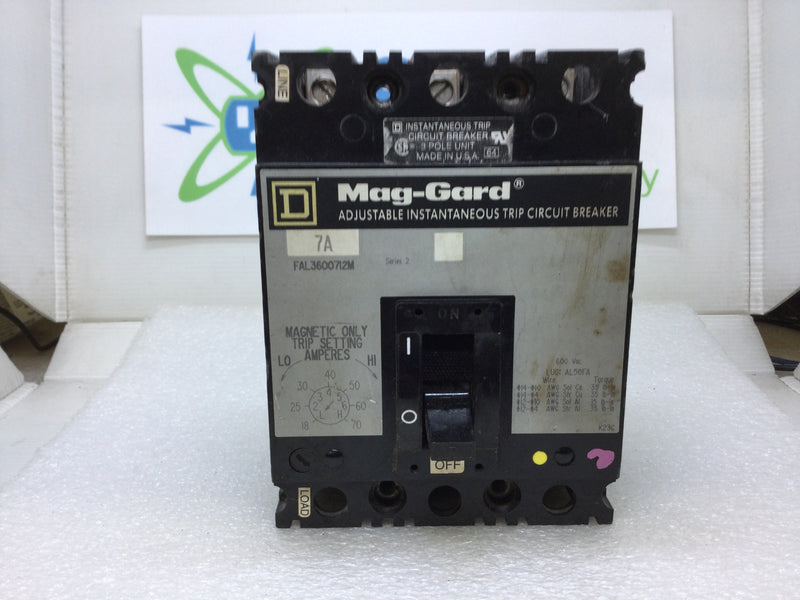 Square D FAL3600712M 7 Amp 3 Pole 600 VAC Mag-Guard Circuit Breaker with Trip Adjustment