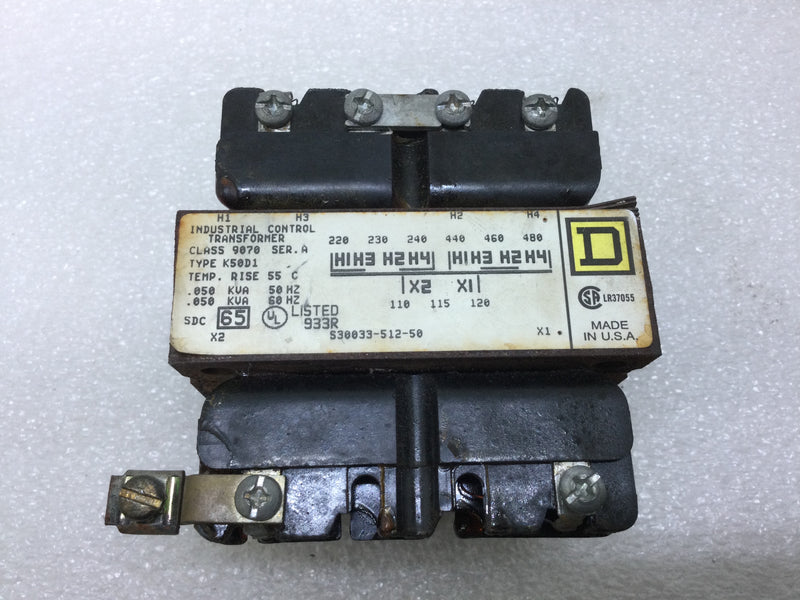 Square D S30033-512-50 Control Relay 220-480V Class 9070 Series A Type K50D1 50/60Hz