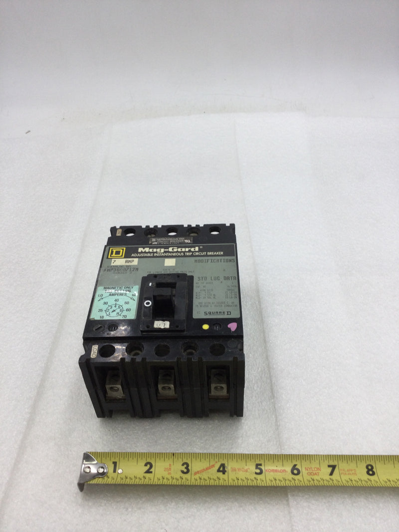 Square D FHP3600712M 7 Amp 3 Pole 600 VDC Mag-Gard Circuit Breaker with Adjustable Trip