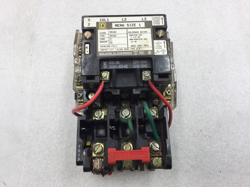 Square D 8536SC03A Contactor 600V Max Series A 3-Pole Electrical Interlock Size 1