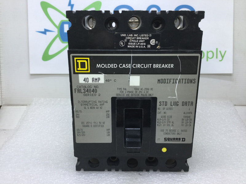 Square D FAL34040 40 Amp 3 Pole 480V Circuit Breaker