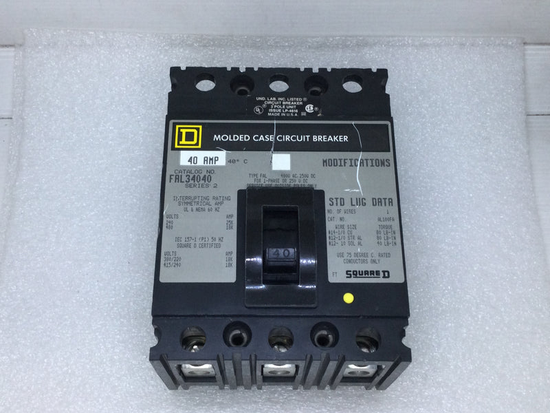 Square D FAL34040 40 Amp 3 Pole 480V Circuit Breaker