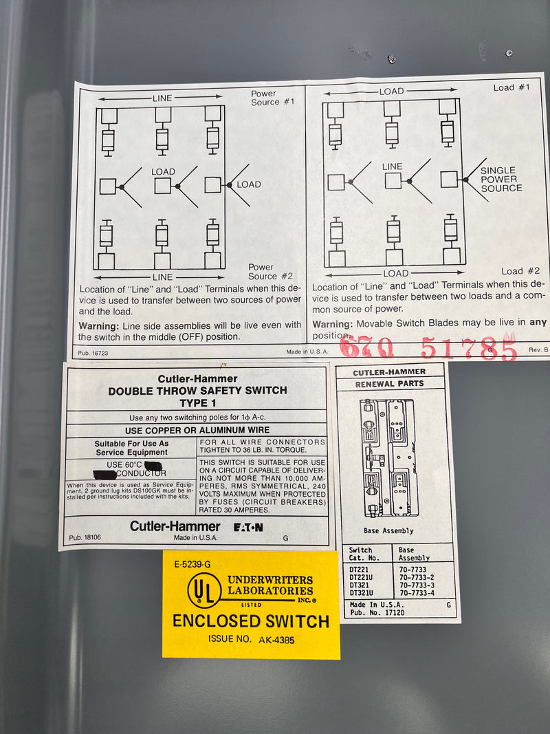 ITE NF321DT 30 Amp 2 Pole 240V Type 1 double Throw Enclosed Switch