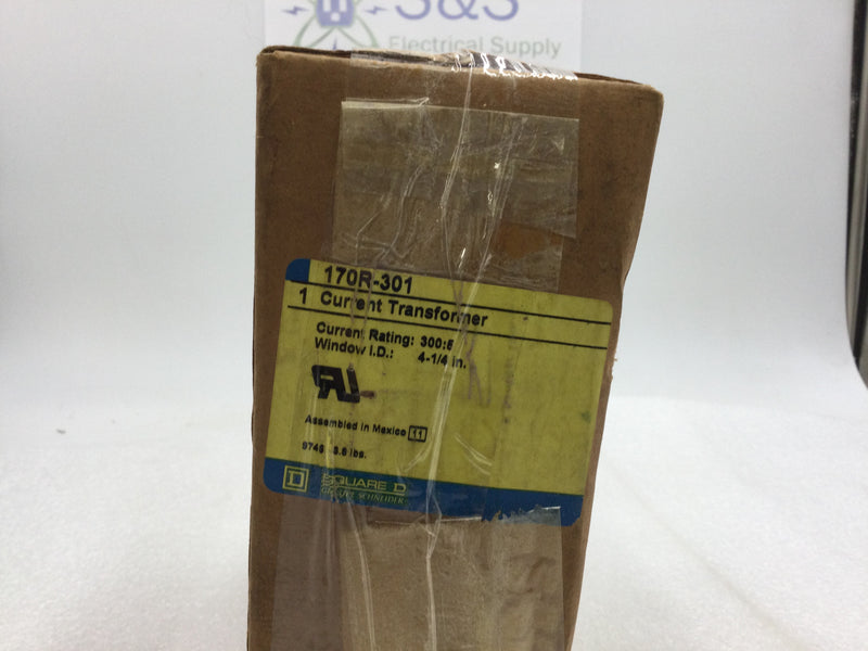 Square D 170R-301 Current Transformer 600V BIL:10KV Ratio: 300:5 Freq. 25-400 Hz Turn: 1