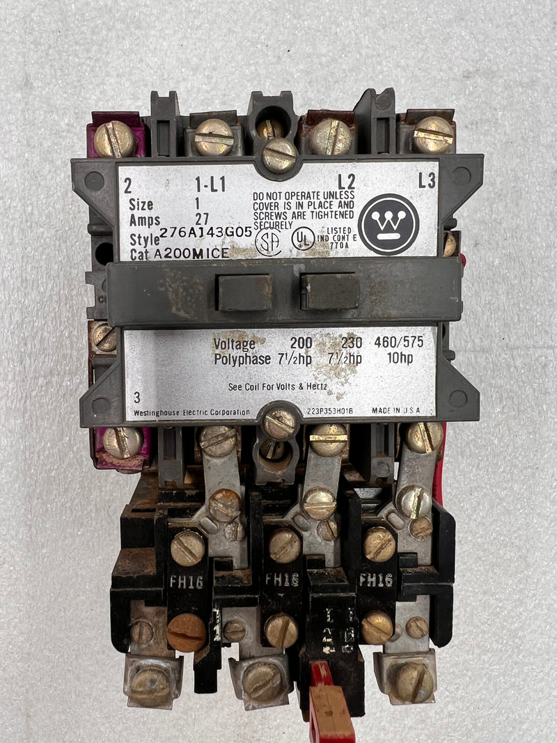 Westinghouse Motor Control A200MICE Size 1 11 Amp 3 Phase 460/575v @10Hp Contactor