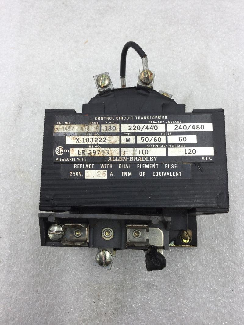 Allen-Bradley X-183222 Control Circuit Transformer Primary 220/440 VAC and 240/480 VAC .130 KVAC