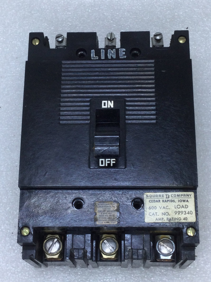 Square D 999340 3 Pole 40 Amp 480/600 VAC Type ML-1 Circuit Breaker