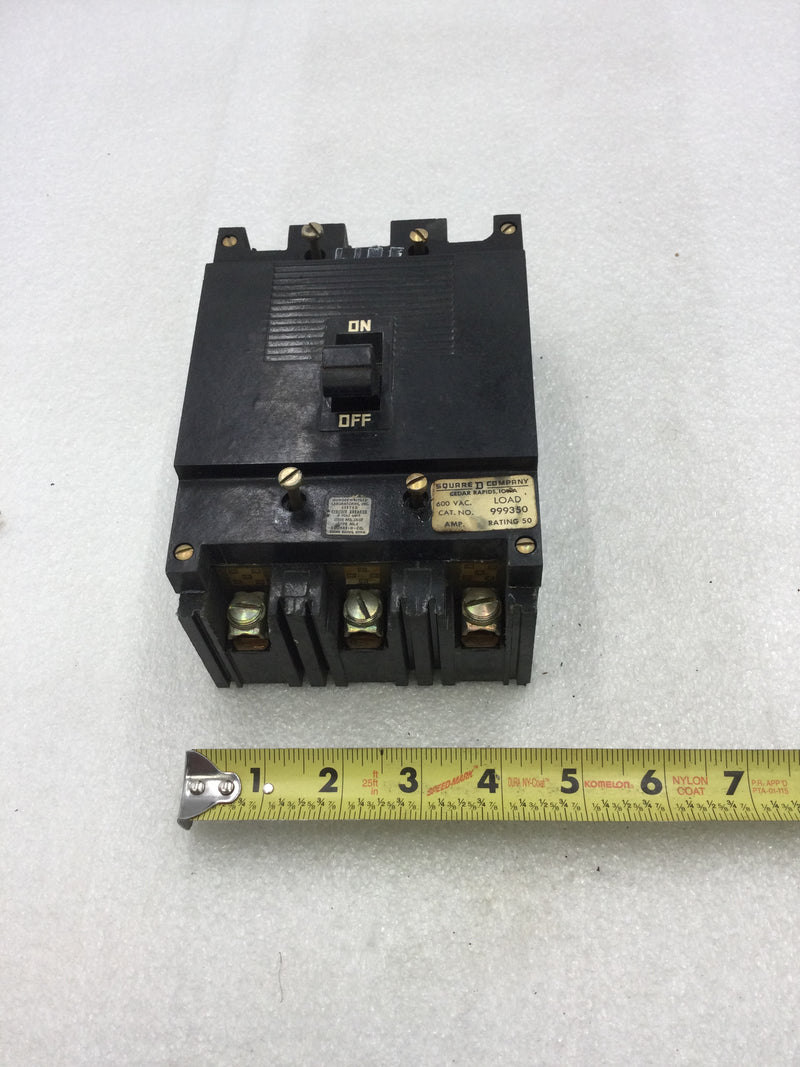 Square D 999350 3 Pole 50 Amp 480/600 VAC Type ML-1 Circuit Breaker