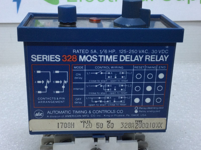 Automatic Timing & Controls Serries 328 Mos Time Delay Relay 5 Amp 1/6HP 125-250VAC 30VDC