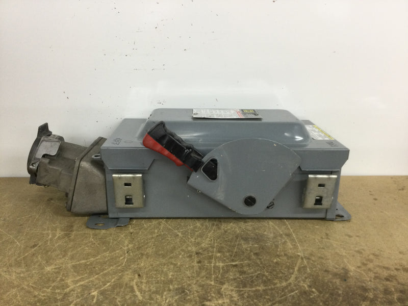 Square D H362AWC Disconnect Switch 60 Amp 240/480/600 VAC 3 Pole with 4 Prong Crouse Hinds Receptacle Attached
